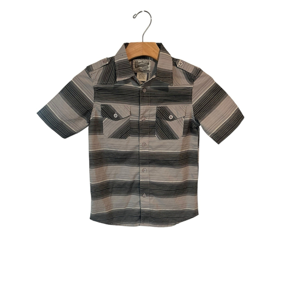 Overdrive Button Up Shirt Boys Size 6 Gray Plaid Short Sleeve Collared Pockets